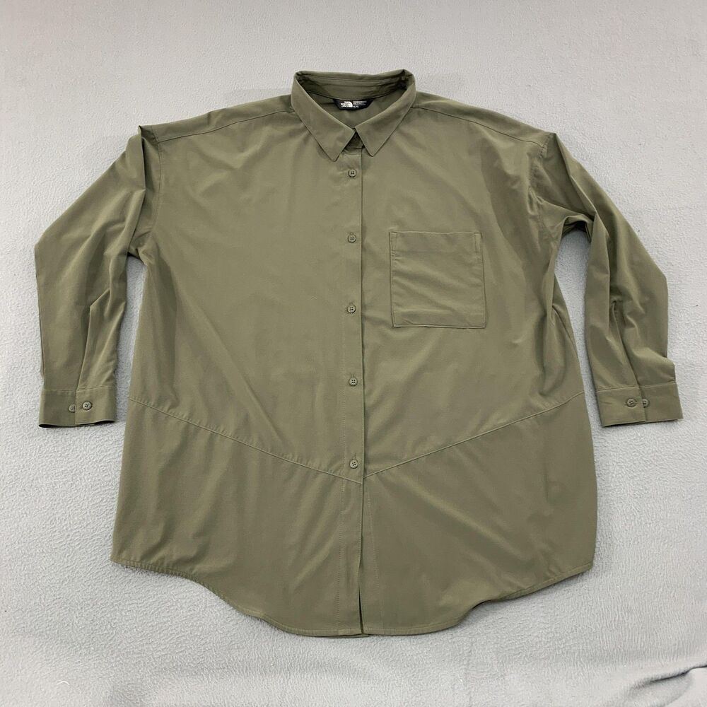 The North Face Shirt Womens XL Green Stretch Button Down Long Sleeve Tunic Trail